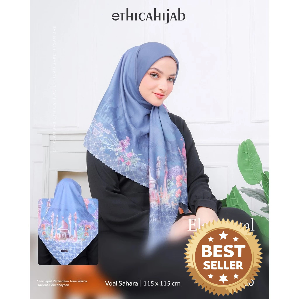 Elemental Blessing Scraf Segi Empat 115x115|Kerudung Segiempat Motif|Hijab Syari|Hijab Voal byEthica