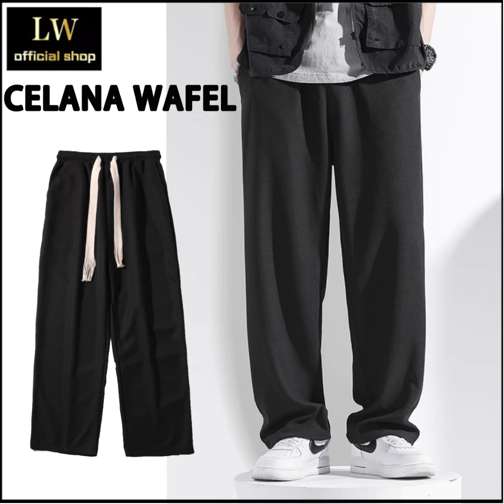 Celana panjang pria jumbo Hitam fashion korean style celana sweatpants dewasa baggy pants santai cel