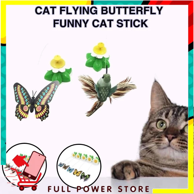 FPS Mainan Kucing Kupu-Kupu Elektrik Berputar 360° Mainan Interaktif Cat Toy Electric Butterfly Teas