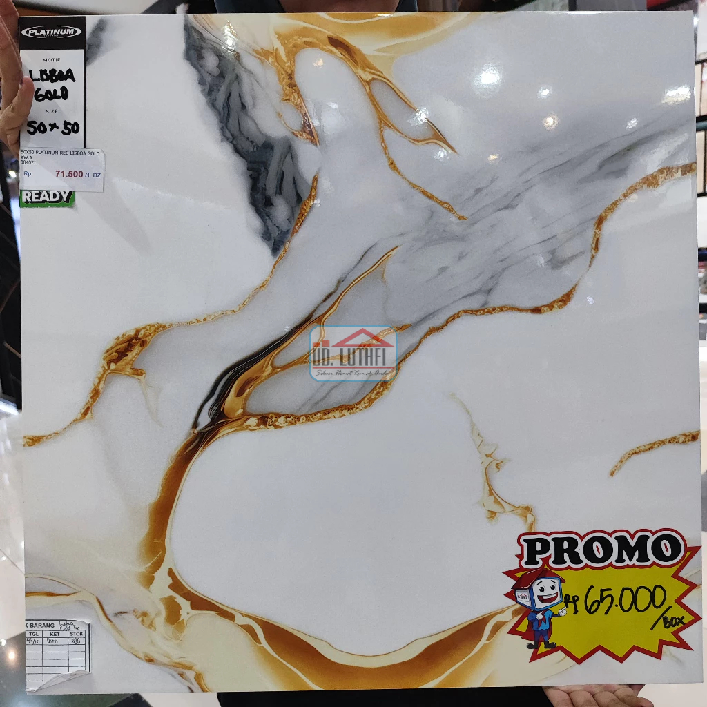 Keramik Lantai Halus 50x50 Platinum Lisboa Gold - Keramik Rectified / Keramik Nat Cutting Jepara