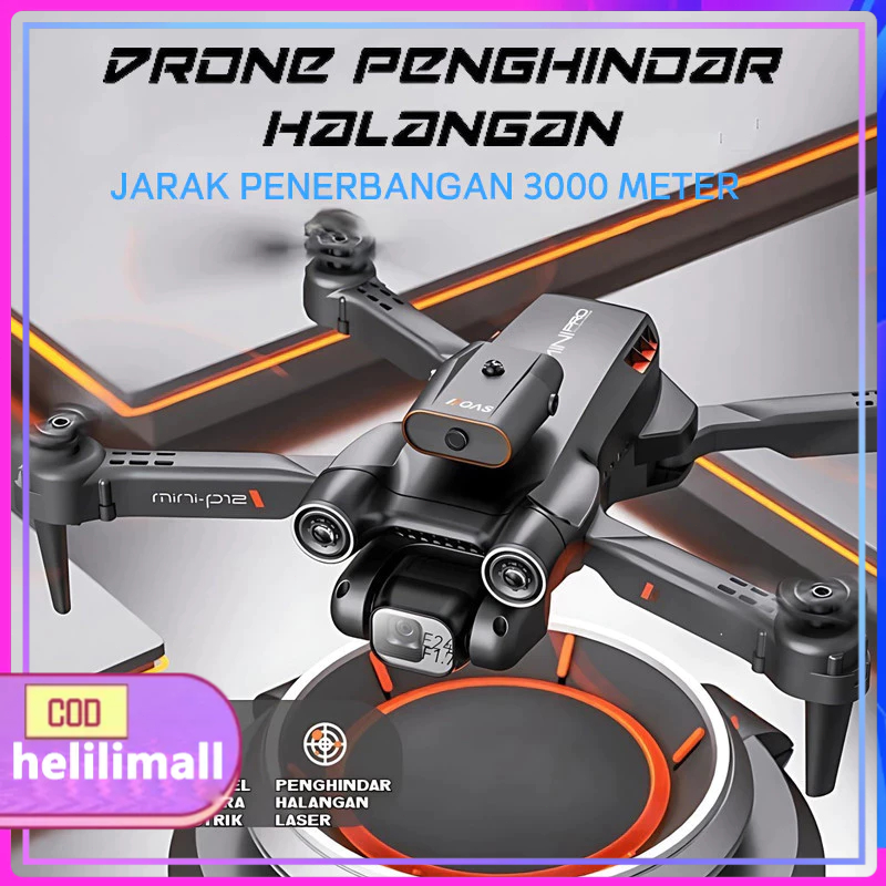 P12 PRO Drone 4K HD Dual Camera Obstacle Wide Angle Penghindaran Cerdas Kendali Jarak With Lampu Jau