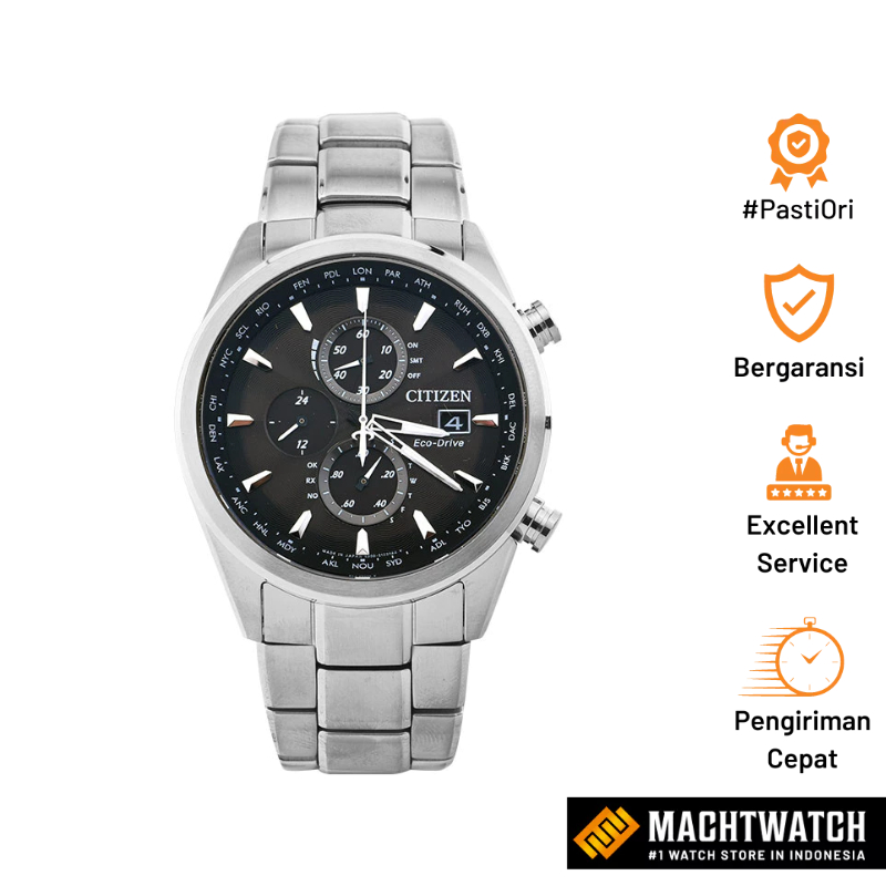[PRJ] Jam Tangan Pria Citizen Eco-Drive AT8015-54E Chronograph Radio Controlled Black Dial Stainless