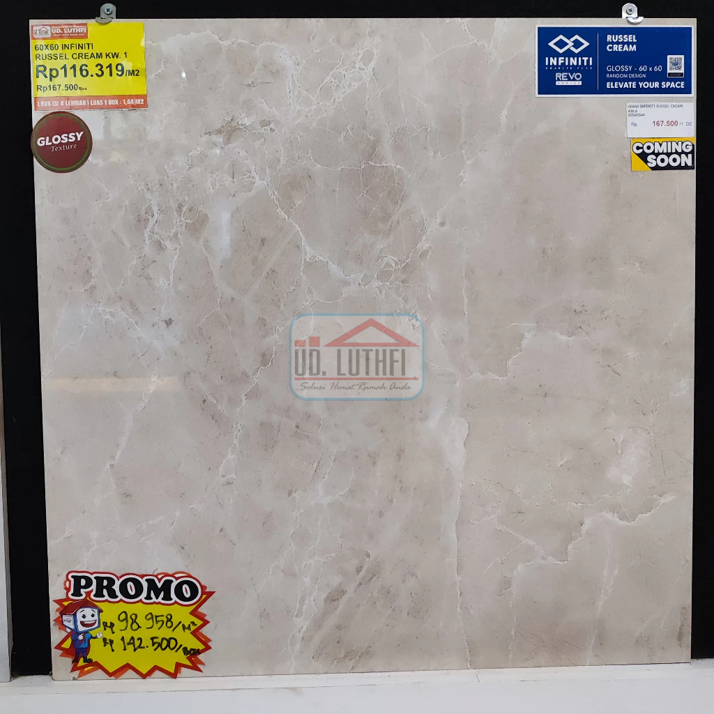 Granit Lantai Halus Glazed Polish 60x60 Infiniti Russel Cream - Granit Motif Marmer Jepara