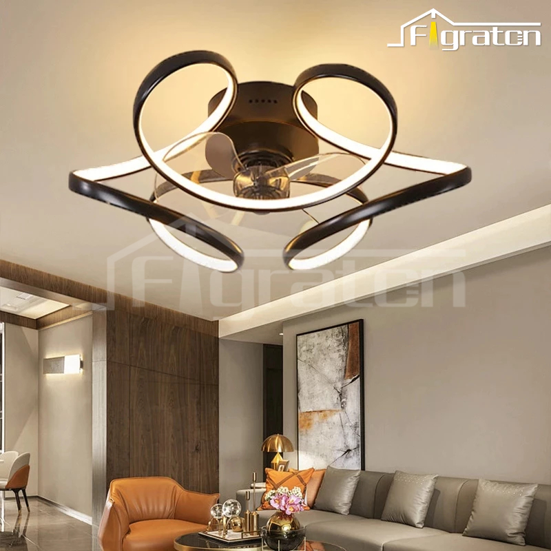 Lampu Gantung Kipas Minimalis Ceiling Fan Lampu Plafon Chandelier 106W LED 3 Warna Ruang Tamu Kamar 