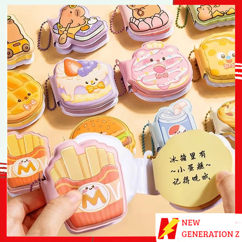 

NGZ Sticky Note Karakter Lucu 80 Lembar Mini Sticky Notes Dengan Rantai Gantungan Bentuk Makanan Notebook Mini Dengan Bantalan Empuk Squishy Kecil