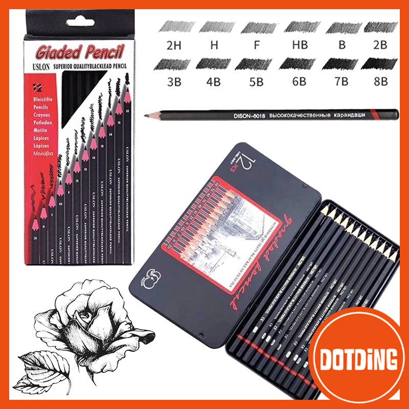 

[COD] 12 Pcs/Set Pensil Sketsa 2H-8B Set Pensil Gambar Profesional Set Pensil Timah Kayu Kotak Logam Dikemas Penggunaan Halus Set Pensil Grafit Pra-Rautan Alat Tulis