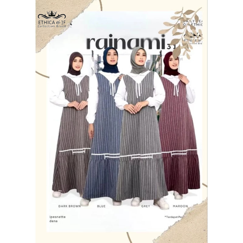 Fashion Gamis Busui lengan karet terbaru motif salur kekinian simple elegan || Rainami 31 by Ethica