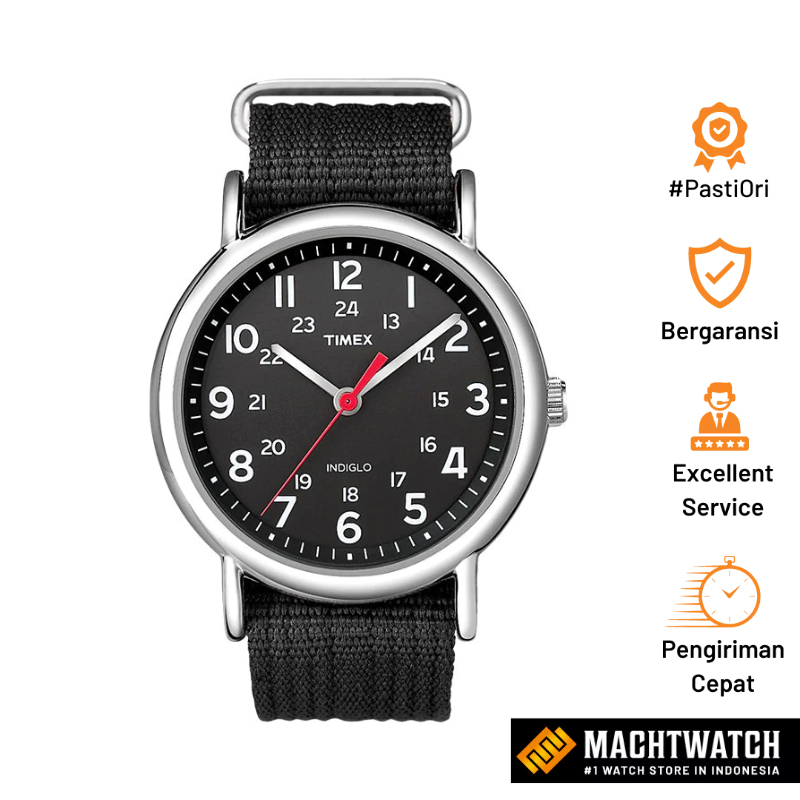 Jam Tangan Pria Timex Weekender Slip-Thru T2N647 Indiglo Black Dial Black Nylon Strap