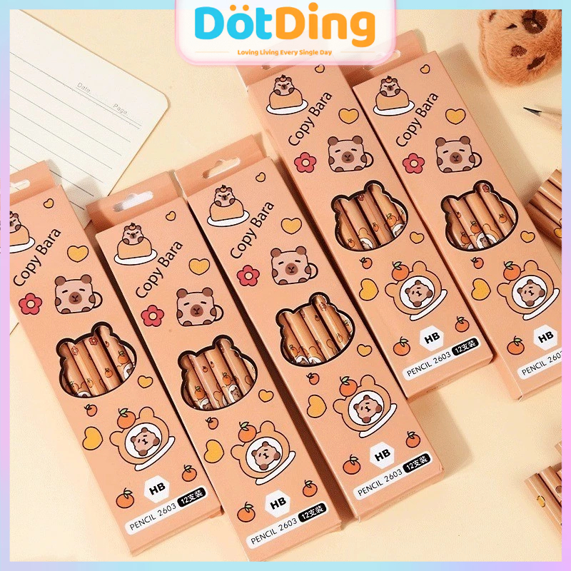 

[DOTDING] Pensil Karakter Capybara Kayu Lucu 1 Lusin - Bahan Alami untuk Hadiah Sekolah/Kantor H627