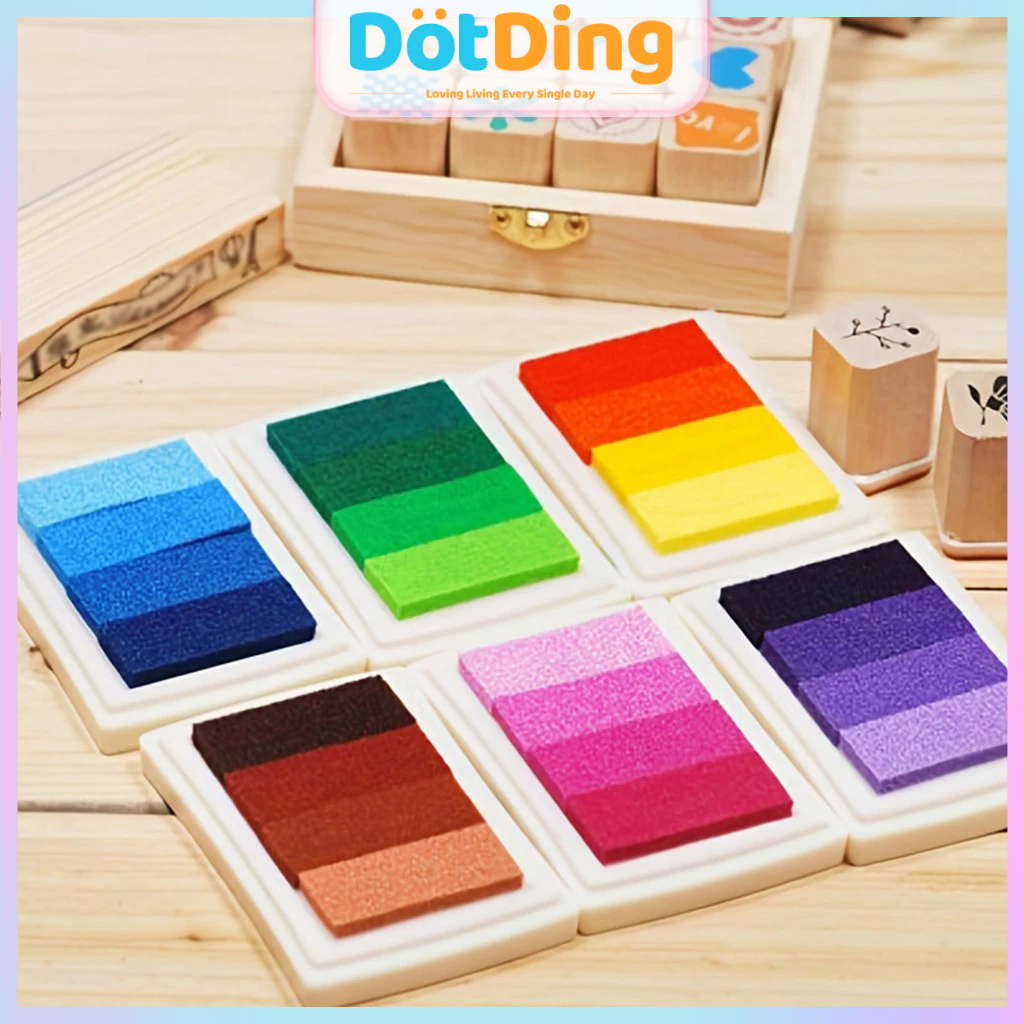 

[DOTDING] ​Tinta Stempel Gradient 6 Warna Premium - Tahan 2 Tahun & Waterproof untuk Undangan Scrapbook/Adorable Gradient Ink for DIY Handmade Journal 4 Colors Gradient Ink Pad with 6 Styles Options A606