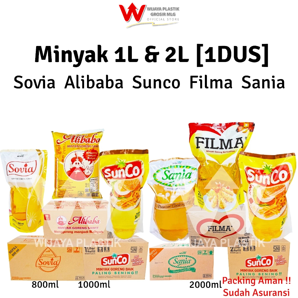 

[GROSIR 1 DUS] Minyak [SOVIA SUNCO FILMA SANIA] 1L & 2L --- 6 12 Pack @DUS | 1 2 liter lt L sovia 800 ml alibaba sunco sania bening goreng kelapa sawit murah wilmar Dus