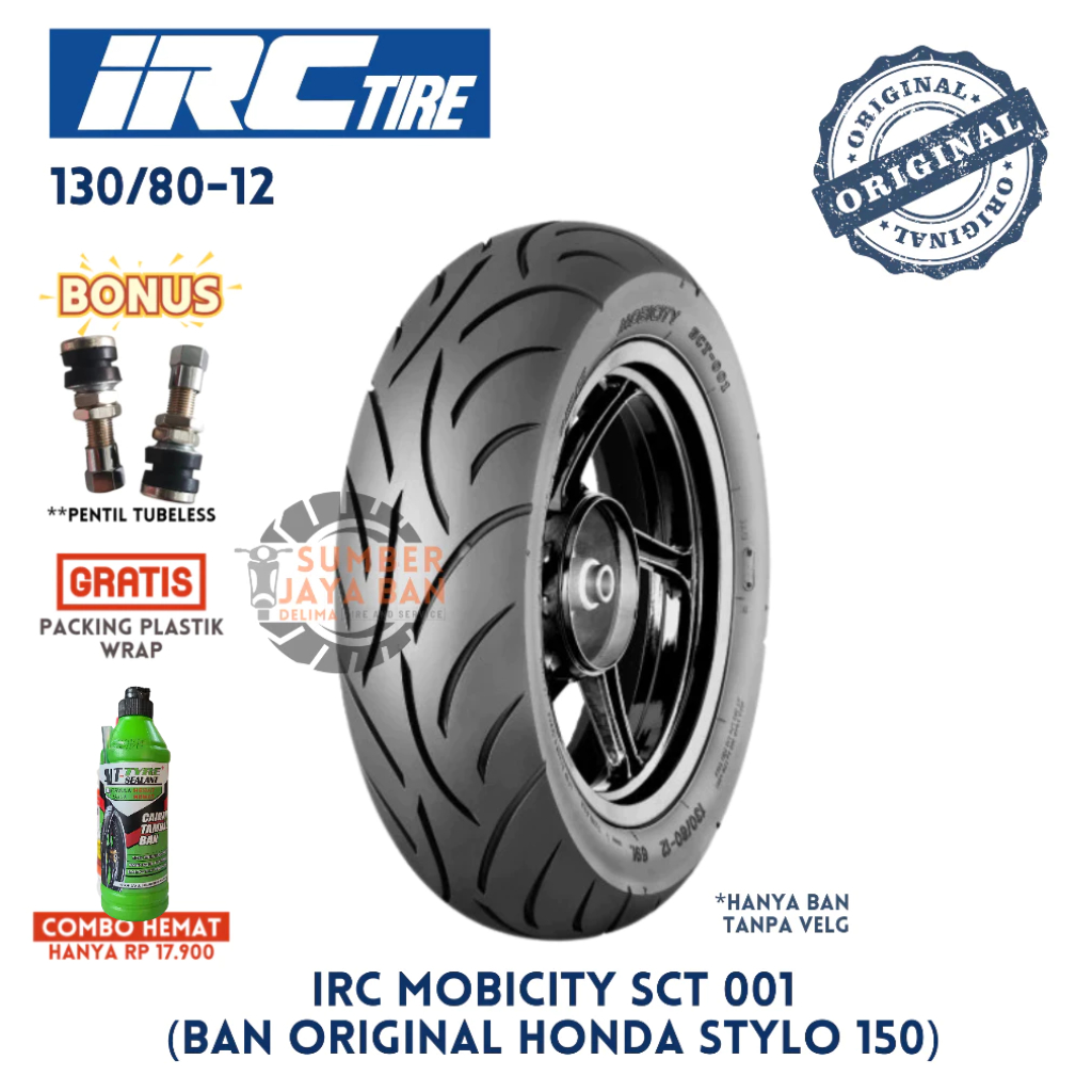 IRC SCT 001 Ban Honda Stylo 160 130/80-12 Ring 12 130/80 Tubeles Tubless