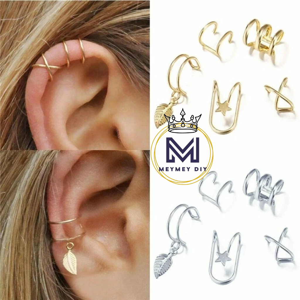 Meymeydiy Anting Klip Wanita dengan Berbagai Desain Anting Klip Wanita Fashion Korea 1set isi 5pcs
