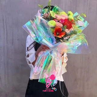 

Kertas buket bunga cellophane wrapping flower pelangi transparant / cellophane hologram symphoni film