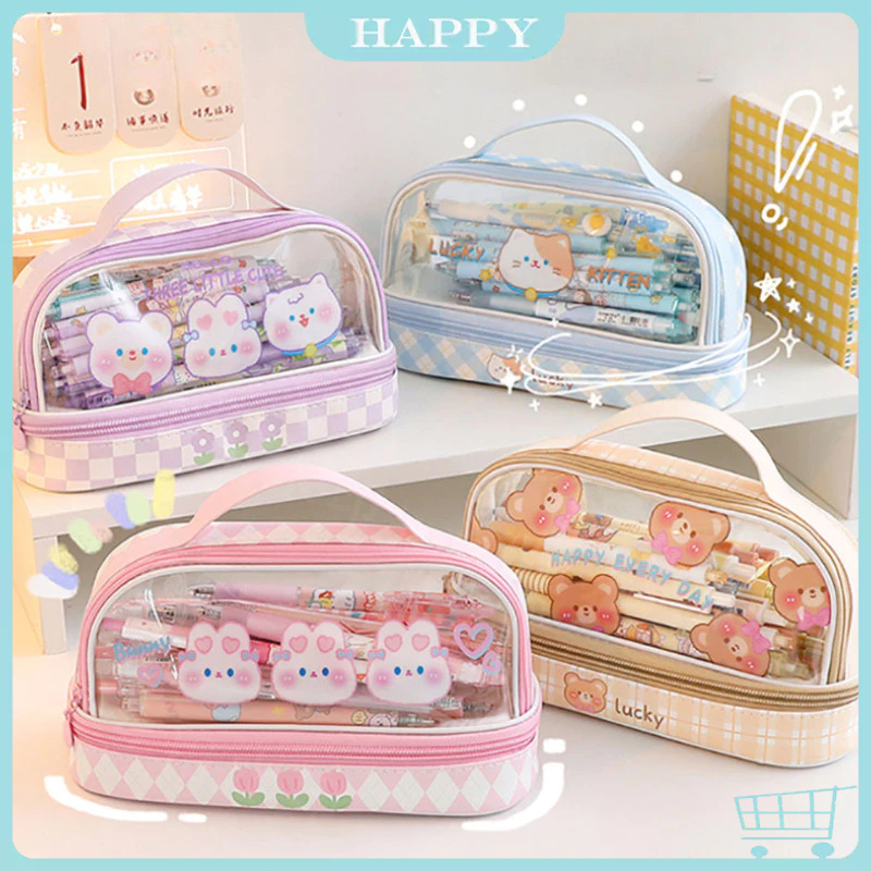 

[ COD✅ In Stock ] Tas Alat Tulis Transparan Berkapasitas Besar / Pen Case Karakter Kotak Pensil Transparan / Tas Pensil Dua Lapis / Tempat Pensil Gadis Lucu