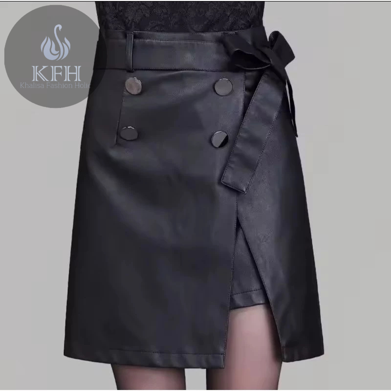 Rok Kulit Rok Mini Terbaru PU Leather Sexy Short Skirt With Belt Fall Elegant Short Bodycon Skirt Bo