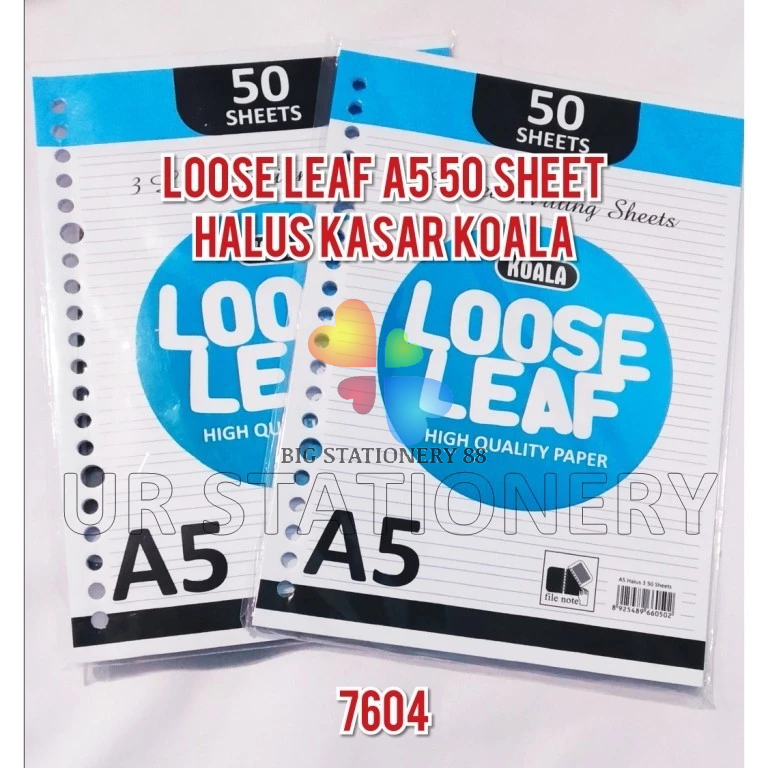 

Loose Leaf / Kertas Binder A5 50 Sheet Halus Kasar Koala
