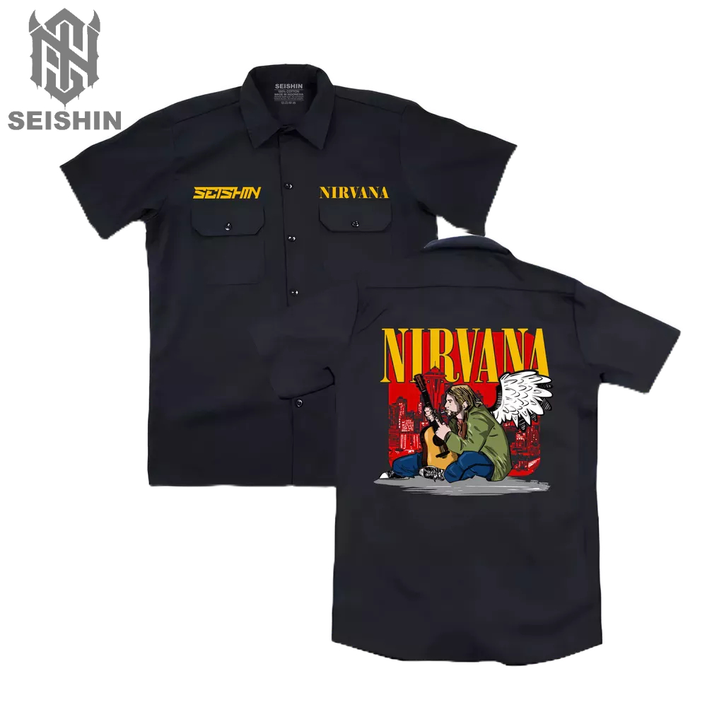 SEISHIN Kemeja workshirt unisex nirvana warna hitam kualitas distro