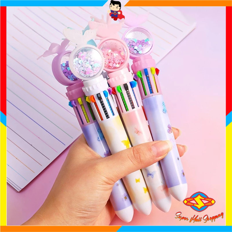 

SMS Pulpen Gliter Motif Kupu-Kupu Pulpen 10 Warna Aesthetic Pena Ballpoint Karakter Lucu