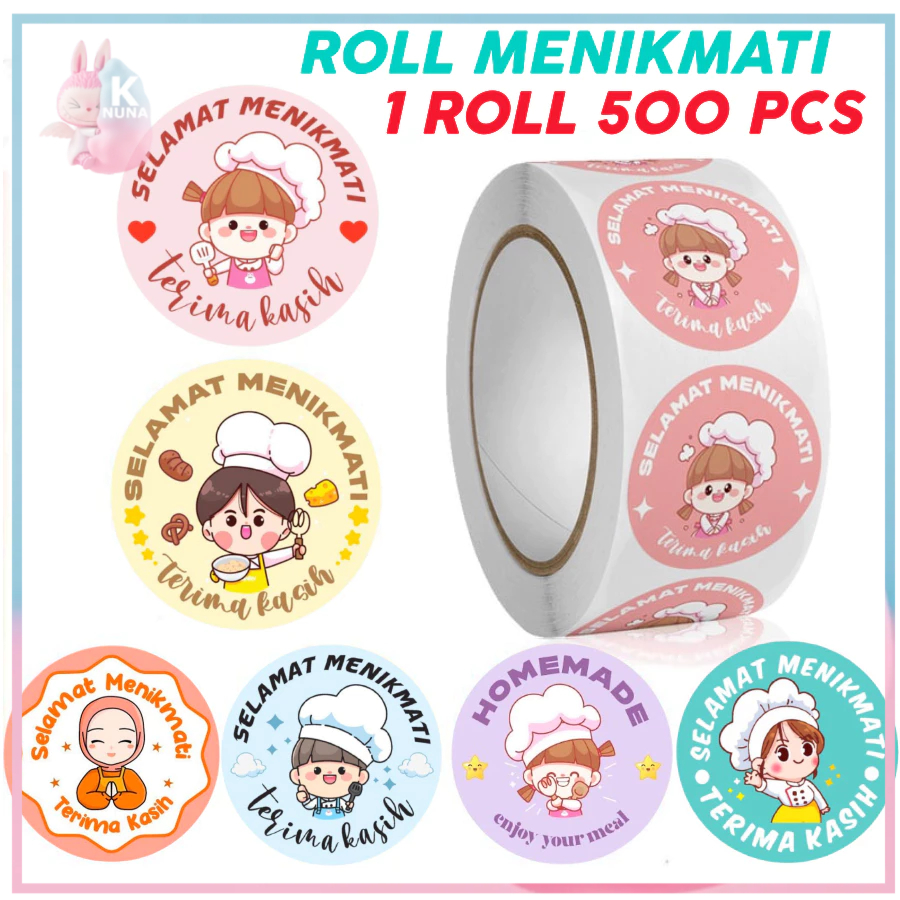 

KNUNA Stiker 500 Pcs Label Sticker Selamat Menikmati Makanan Thank You 2.5cm ST001