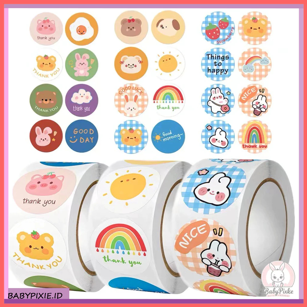 

Stiker Label Thank You 500 Pcs Kartun Sticker Bulat Estetik 2.5cm ST001