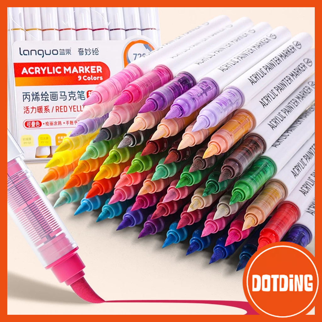 

[COD] Warni lurus cairan akrilik penanda kepala lembut lukisan penanda pena tahan air permanen pasokan seni seni gambar