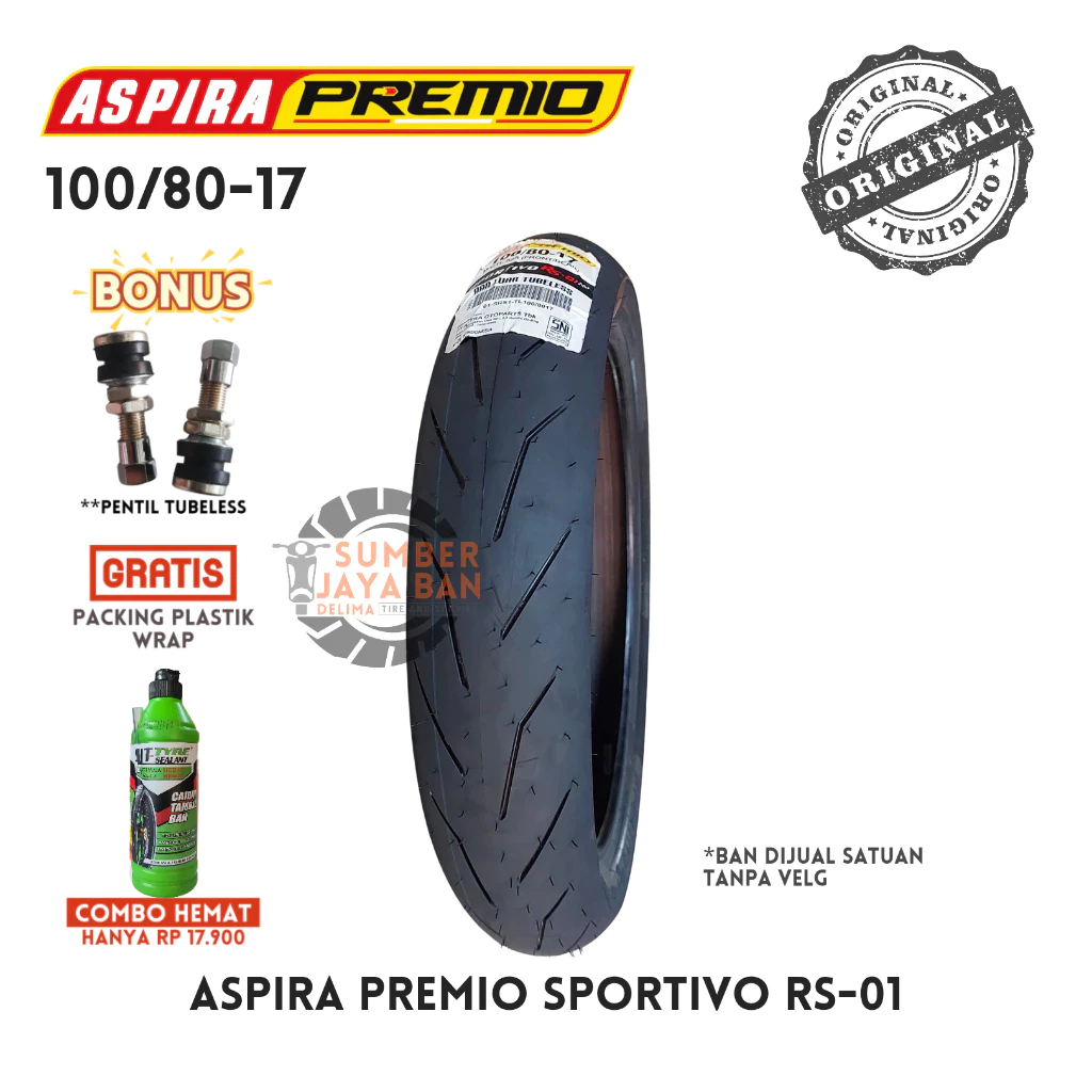Aspira Premio Sportivo RS-01 100/80-17 Ring 17 100/80 Ring 17 Ban Motor Tubeless Tubles RS01