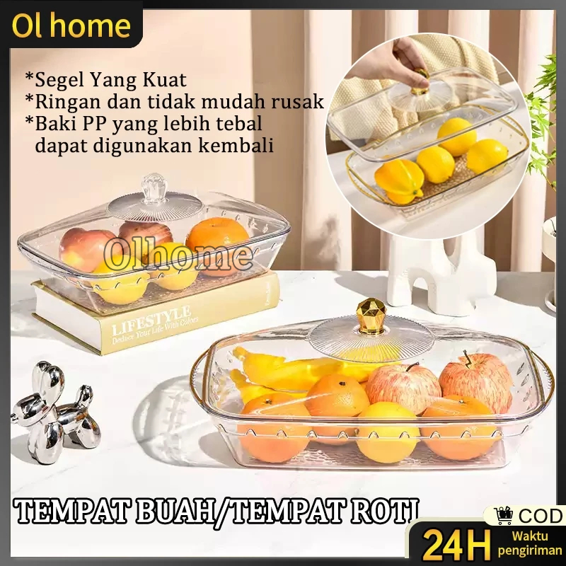 Olhome Tempat Buah Tempat Roti Nampan Plastik Buah Nampan Dengan Tutup Aesthetic Nampan Dengan Tutup