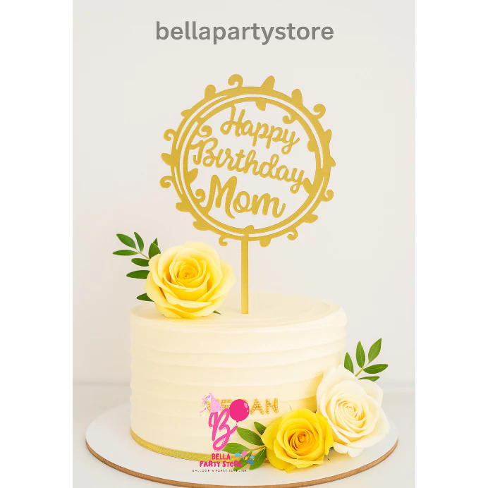 

topper cake hiasan kue happy birthday mom ulang tahun ibu