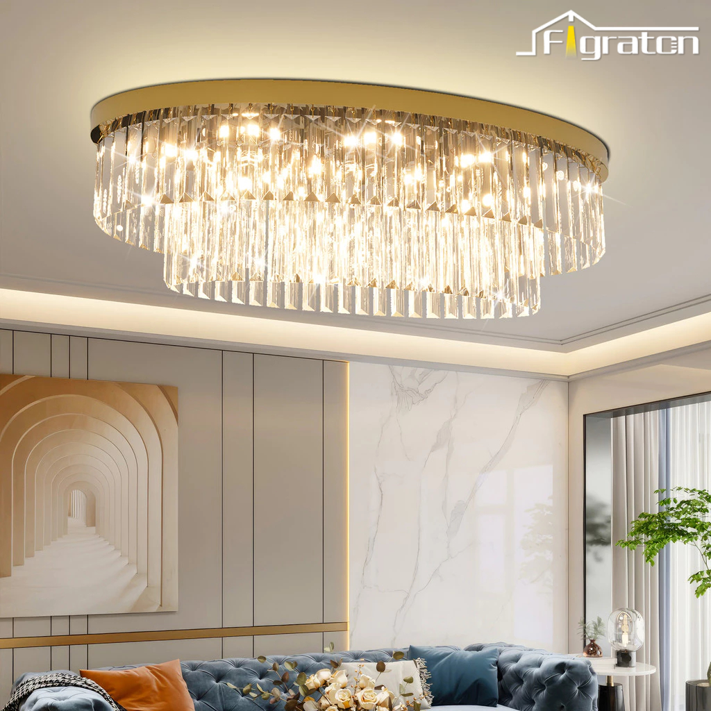 Lampu Gantung Kristal Chandelier Restoran 50cm Mewah 3 Warna Lampu Hias Plafon Kristal Ruang Tamu/Ru