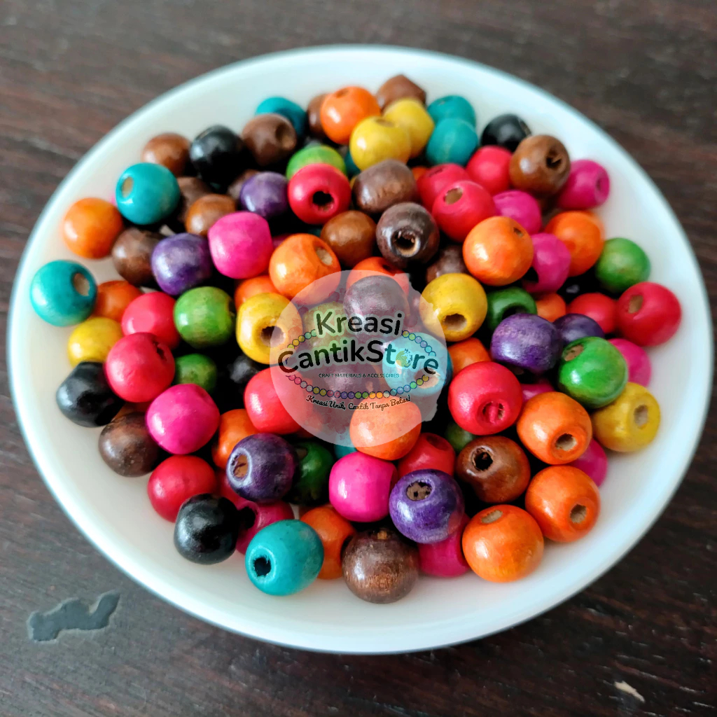 Manik-Manik / Manik Kayu / Mote Kayu Warna-Warni 10mm