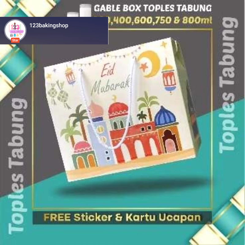 

[SATUAN] Gable Box Lebaran/ Paperbag Tas Kado Lebaran (Muat 2 toples jar 500-800ml) uk 19x17x10 cm /hampers kue lebaran