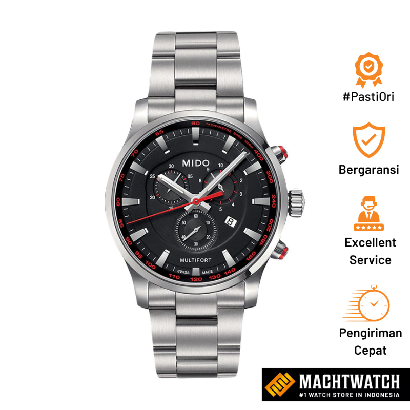 Jam Tangan Pria MIDO Multifort M005.417.11.051.00 Chronograph Black Dial Stainless Steel Strap