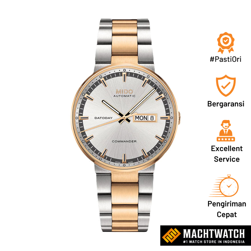 Jam Tangan Pria MIDO Commander M014.430.22.031.80 Datoday Automatic Silver Dial Dual Tone Stainless 