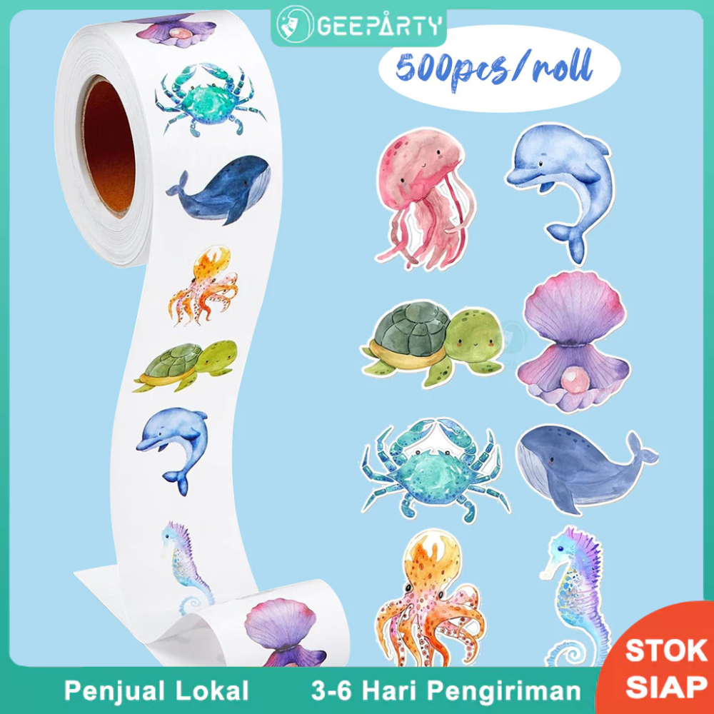 

500 Pcs Di Bawah Laut Stiker Pola Tidak Teratur Gulungan Kertas Untuk Hadiah Dekorasi Pesta Ulang Tahun Putri Duyung