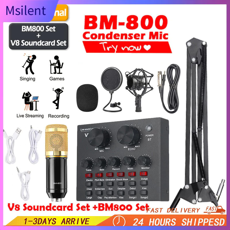 Soundcard V8/PAKET KUMPLIT MIC PAKET LENGKAP LIVE STREAMING KOMPLIT MIC CONDENSER BM 800 + SOUNDCARD