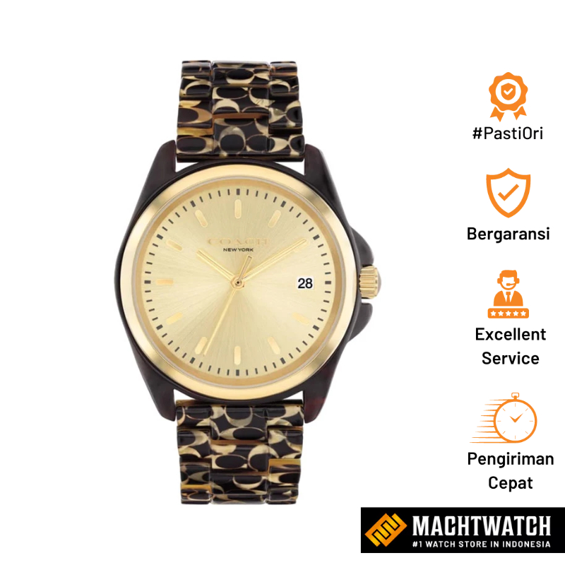 Jam Tangan Wanita Coach Greyson 14504187 Ladies Gold Dial Pattern Acetate Strap