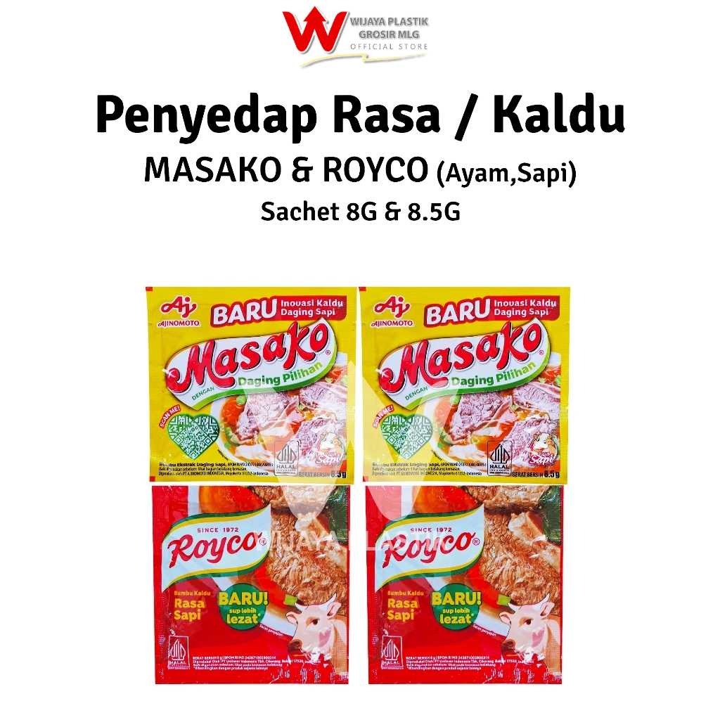 

Kaldu Ayam & Sapi Sachet [ROYCO MASAKO] --- 8 gram @PCS | bumbu penyedap rasa micin msg halal ekonomis murah pcs