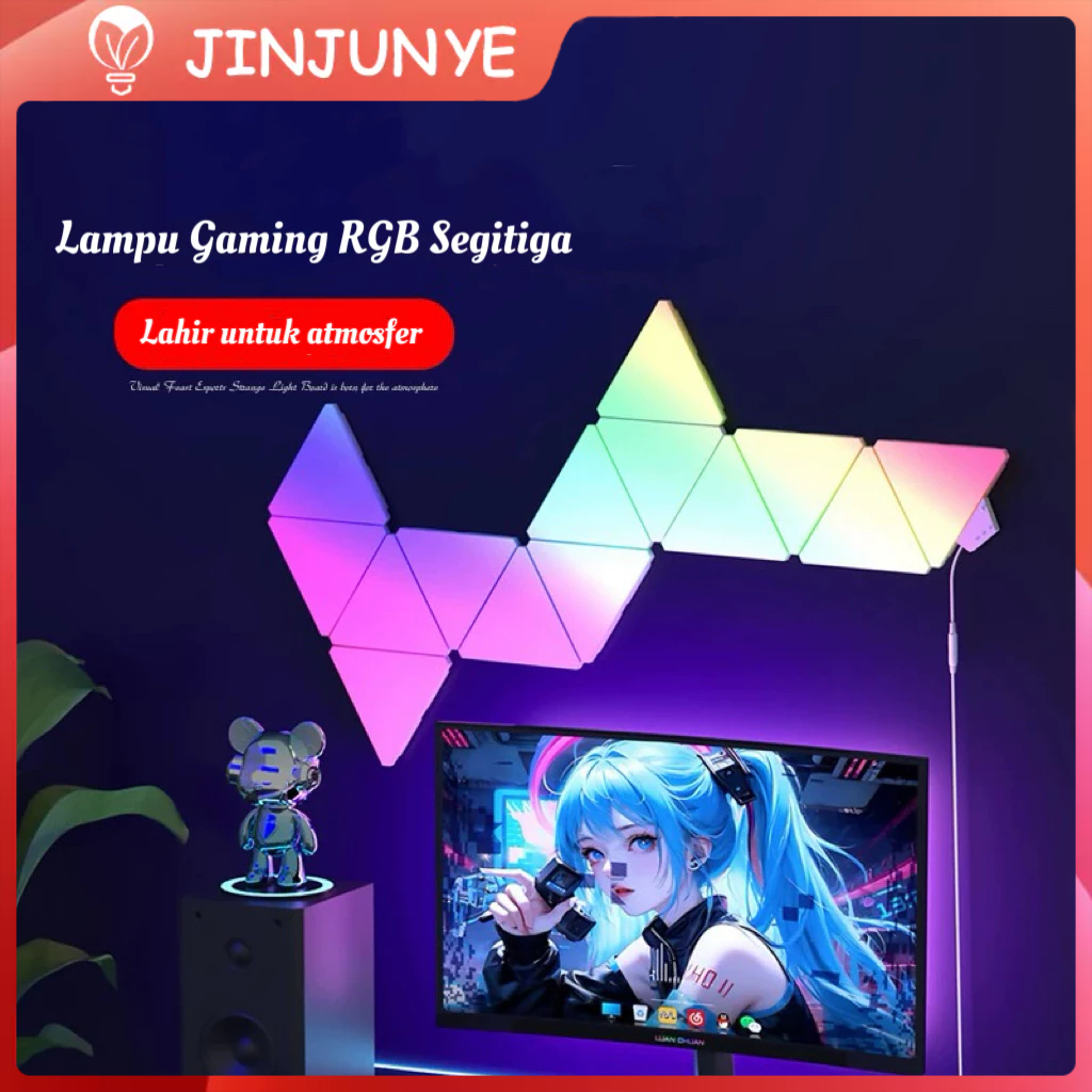 Lampu RGB Gaming Remote Control  Bar Segitiga Lampu Dekorasi Panel LED Lampu LED Dinding Gaming bisa
