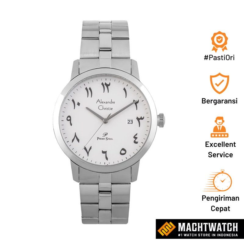 Jam Tangan Pria Alexandre Christie Primo Steel AC 1007 MD BSSSLBA Men Silver Arabic Dial Stainless S