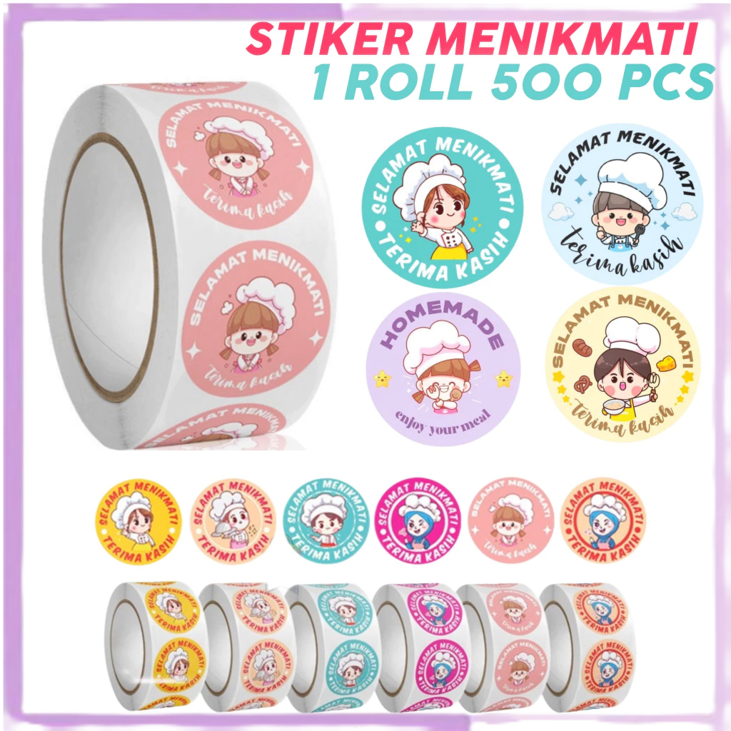 

Stiker Selamat Menikmati Sticker Bulat Roll Makanan Kue Thank You Terima Kasih 500 Pcs ST001