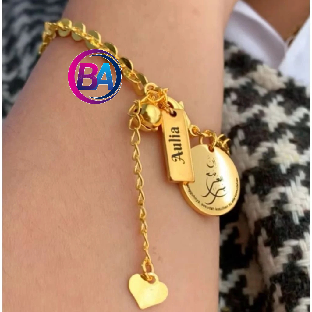 Gelang Rantai Titanium Liontin Ukir Nama Dan Nama Arab Inamaalusriyusro Bracelets gelang rantai