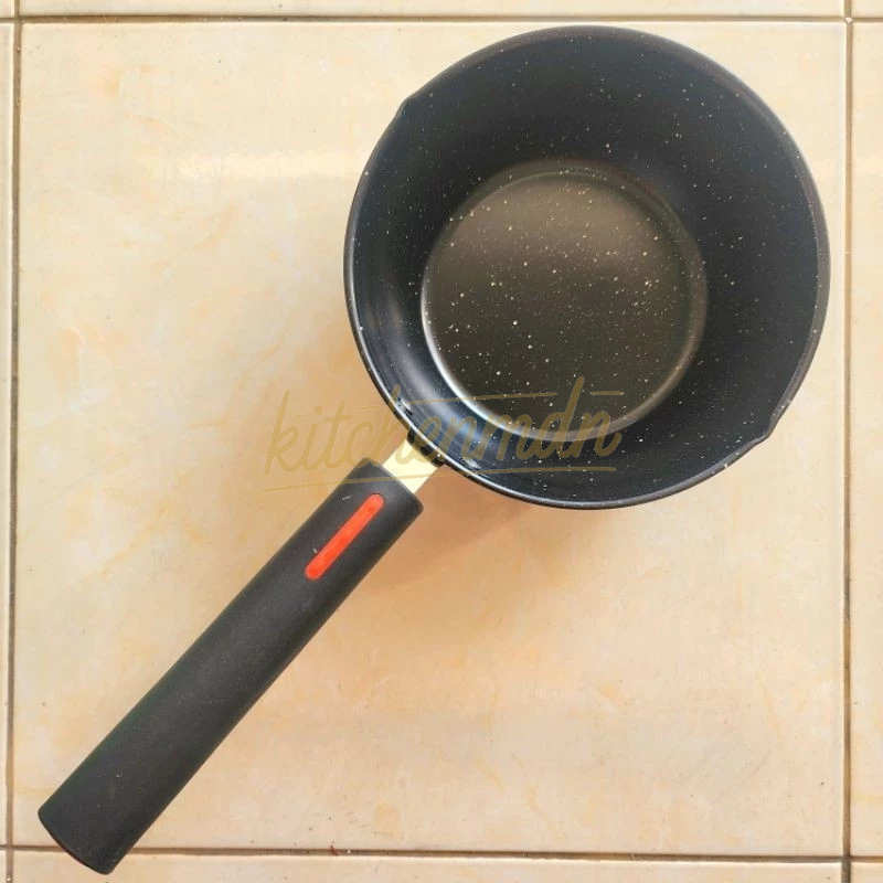 Panci Susu Enamel Hitam Marble Besar - KitchenMdn