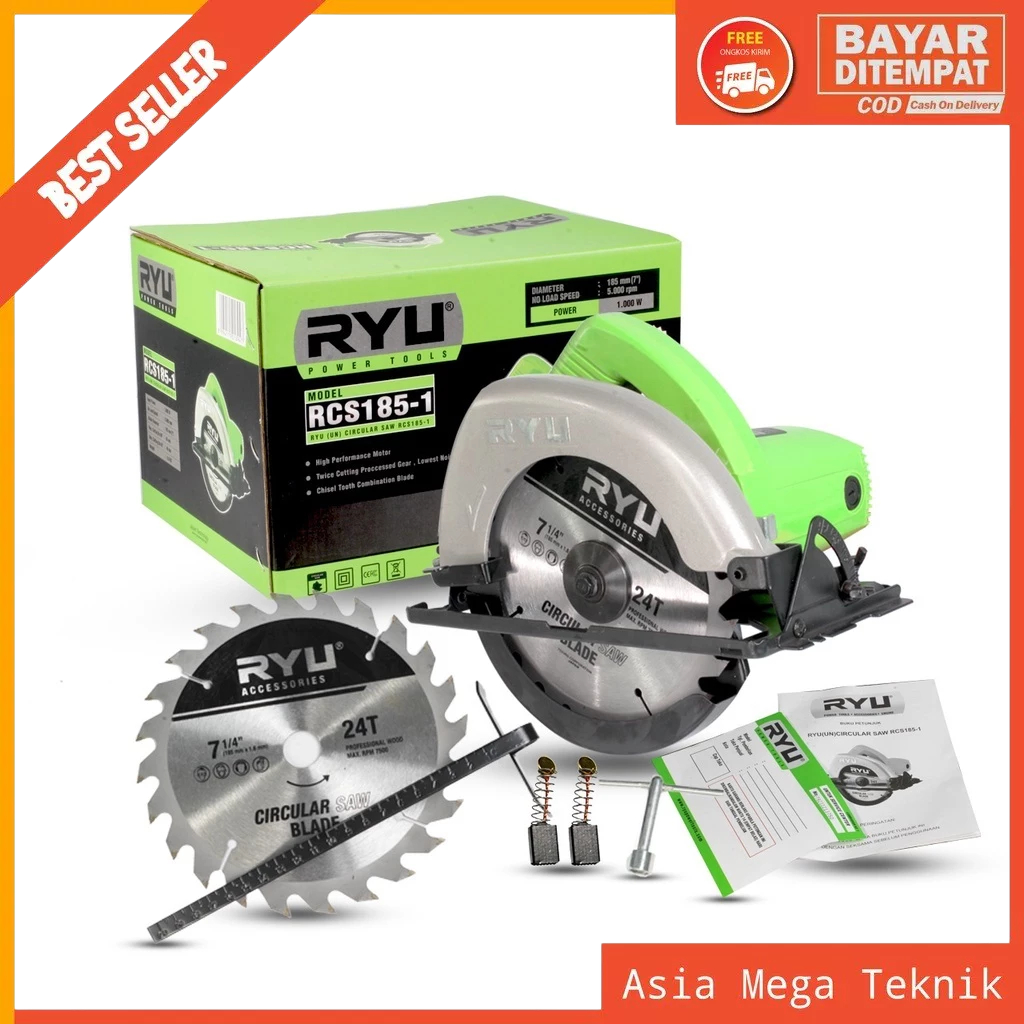 Circular RYU/Serkel RYU RCS 185-1 BONUS 1 MATA PISAU GERGAJI POTONG.