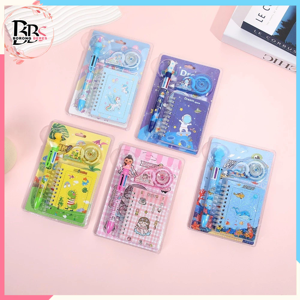 

BORES Alat Tulis Set 3IN1 Stationery Set Lucu Karakter Kartun + Correction Tape Perlengkapan Sekolah Anak-Anak TK Souvenir Ulang Tahun Anak Alat Tulis 3 IN 1 Stationery Gift Set Children Day Gifts Cartoon Six-Color Ballpoint Pen with Correction Tape