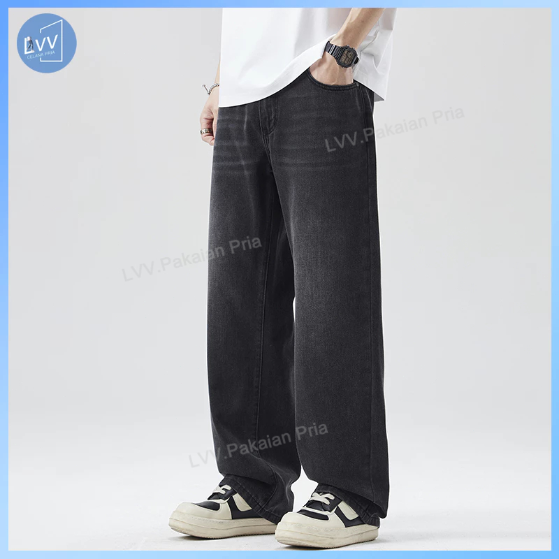 Celan Jeans Pria Baggy Jeans Retro Jeans Celana Pria Abu-abu Hitam Panjang Korean Style Celana Unise