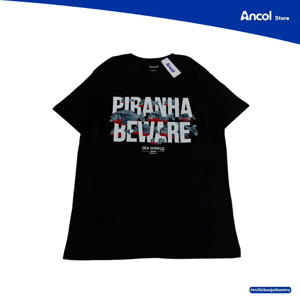 Ancol Baju Kaos Dewasa Beware Piranha Typo | Official Merchandise