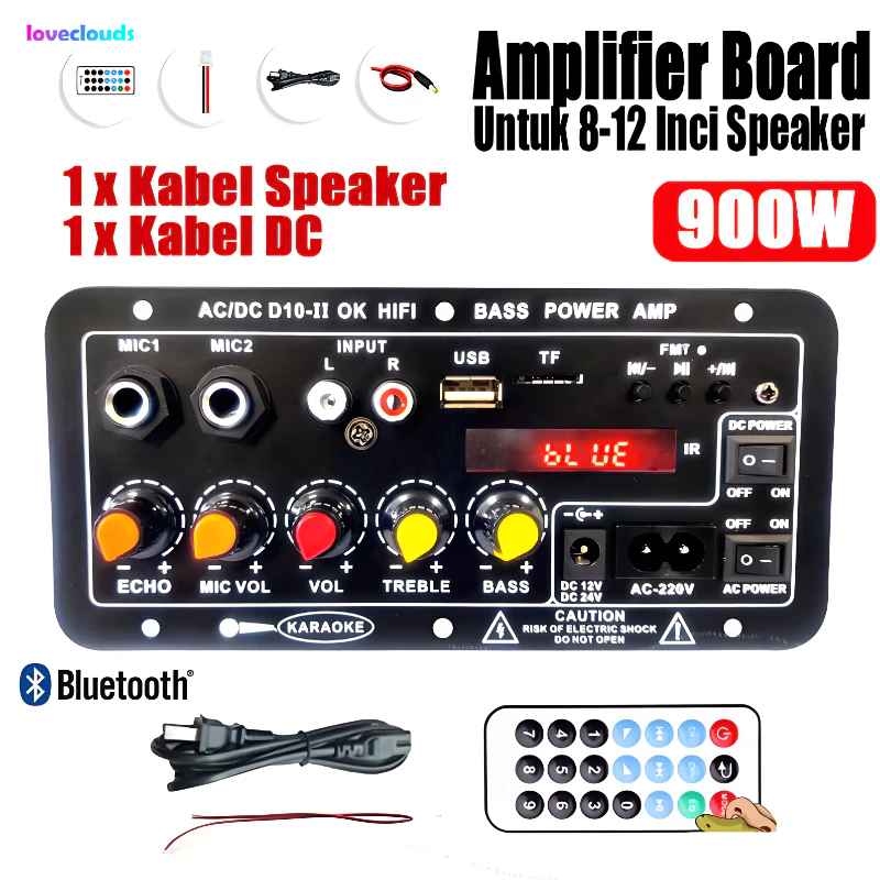 Loveclouds D10 900W Amplifier board Tampilan digital Power amplifier board Untuk 8-12 Inci Speaker