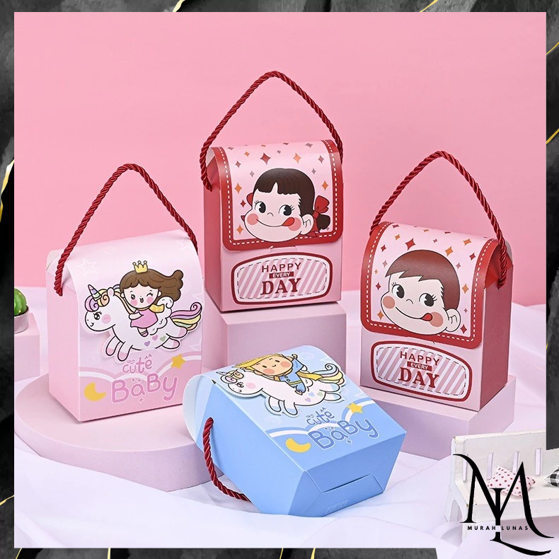 

MUNAS Goodie Bag Ulang Tahun Anak Motif Kartun Tas Bingkisan Hadiah Hampers Ulang Tahun Anak Kotak Souvenir Kantong Tentengan Bingkisan Paper Bag Kertas