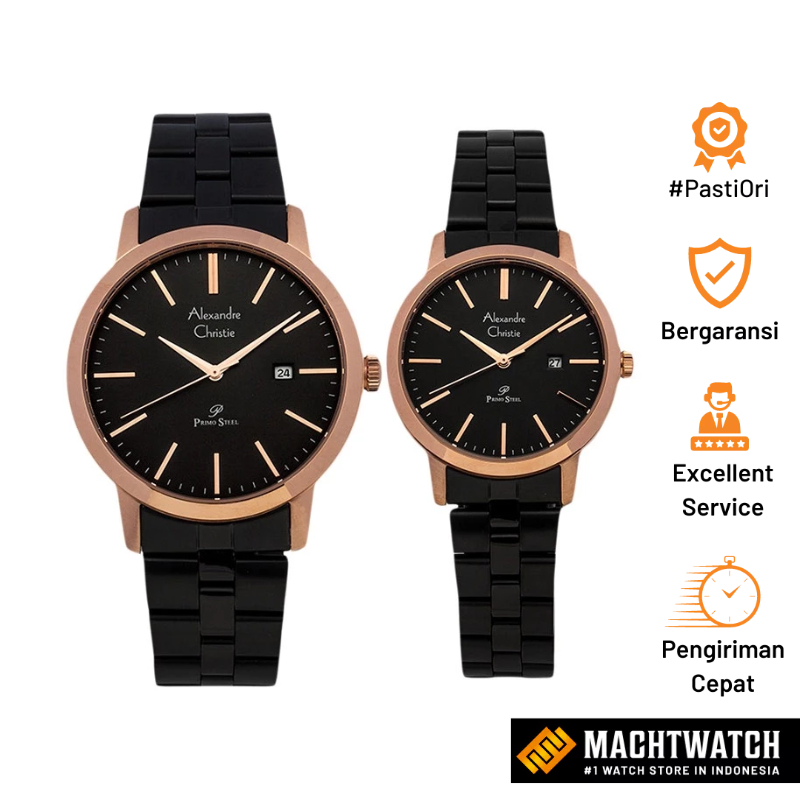 Jam Tangan Couple Alexandre Christie Primo Steel AC 1007 BBRBA ACF-1007 AC 1007 AC1007 Couple Black 